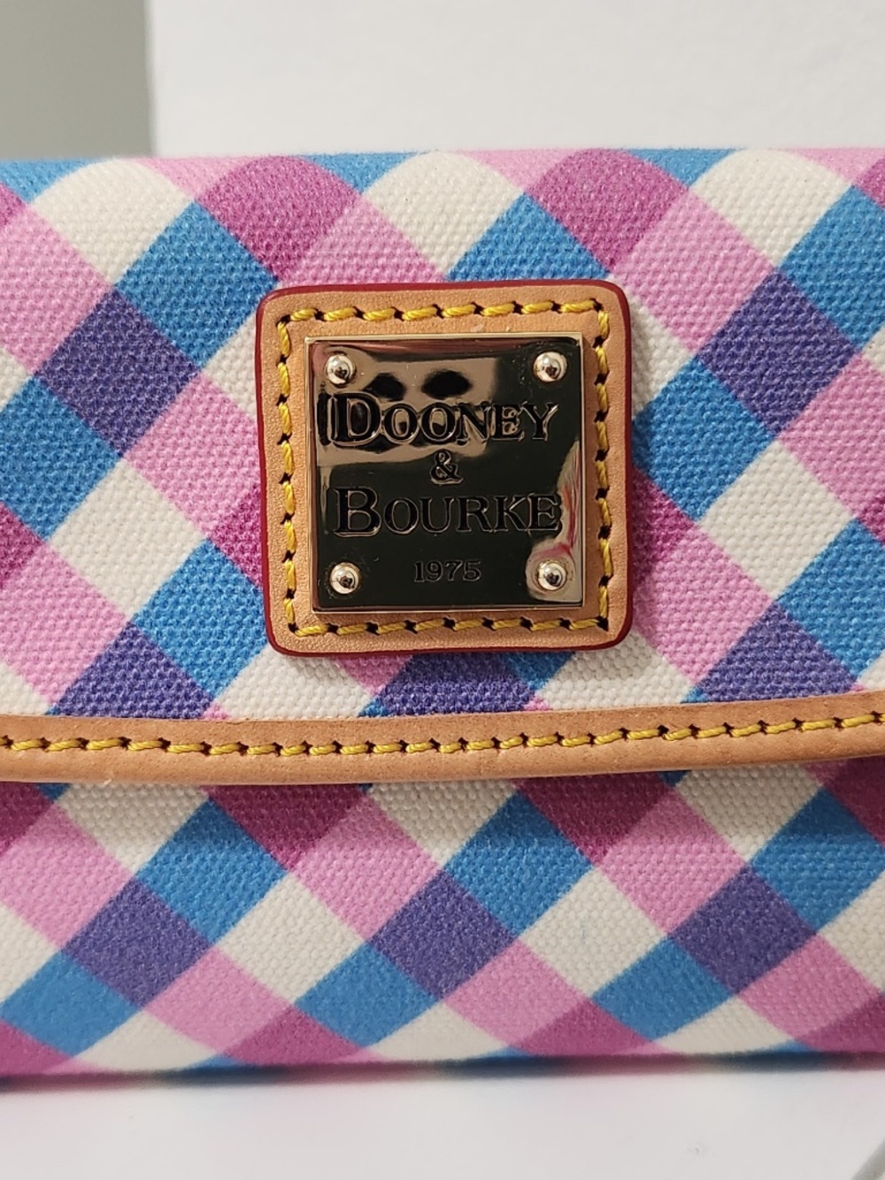 Dooney & Bourke Pink and Blue Gingham Continental Clutch Wallet - Used
